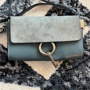 CHLOE cloudy blue Leather And Suede Mini Faye Bag.